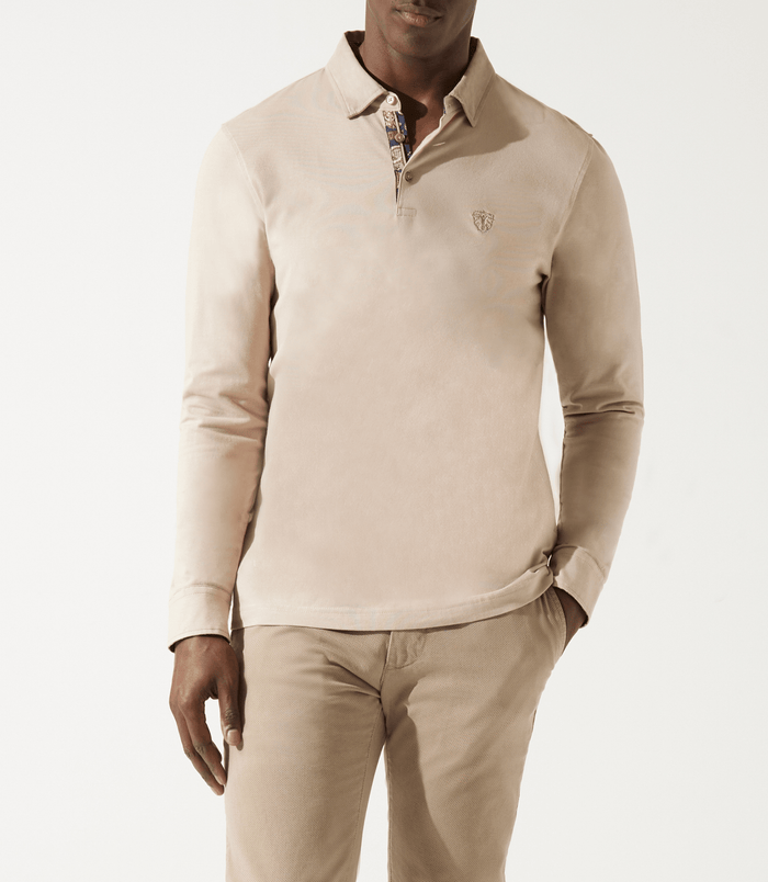 Izac Polo Beige Manches Longues Col Suède Beige GARA