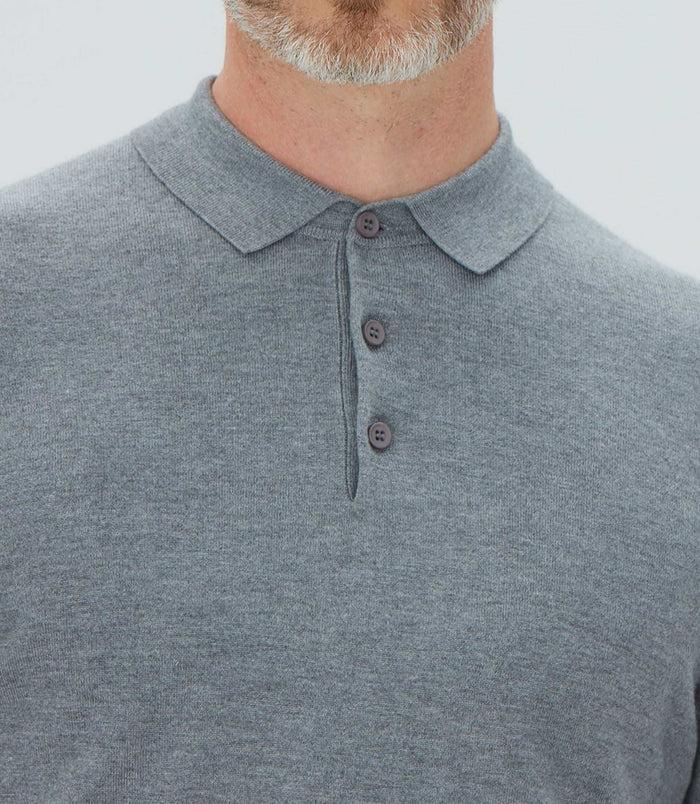 Izac Polo En Maille à Manches Longues Gris Chiné "Celal"