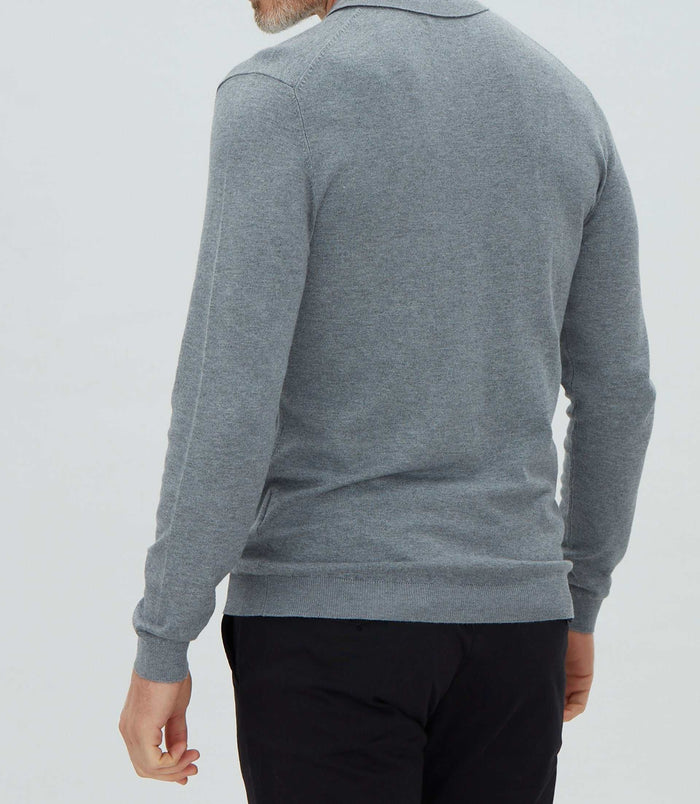 Izac Polo En Maille à Manches Longues Gris Chiné "Celal"