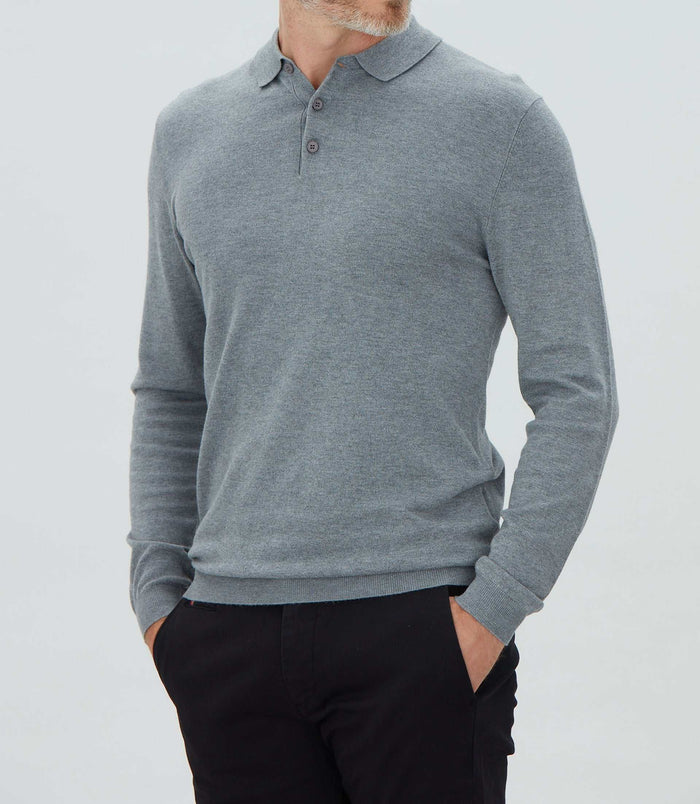 izac Polo en maille à manches longues gris chiné "Celal"