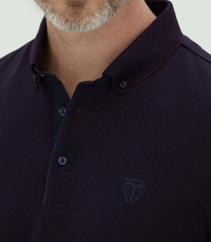 Izac Polo Jacquard à Manches Longues Bordeaux "Camelia"