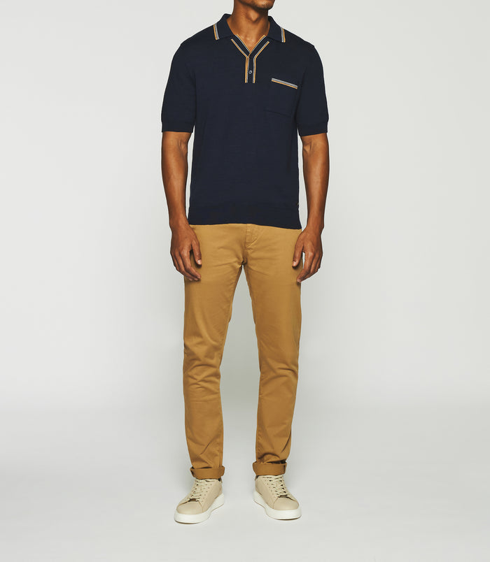 izac Polo uni avec broderie en maille marine GASTON