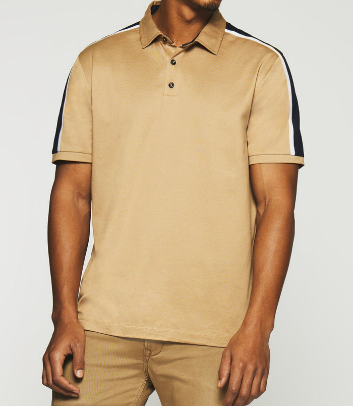 Izac Polo Uni Manches Courtes Camel Et Marine GABIN