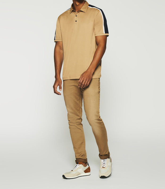 izac Polo uni manches courtes camel et marine GABIN