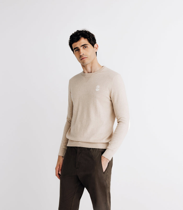 Izac Pull Col Rond Coton/cachemire à Coudières Beige