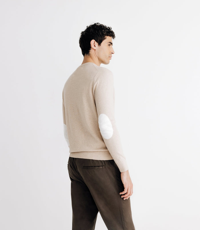 Izac Pull Col Rond Coton/cachemire à Coudières Beige
