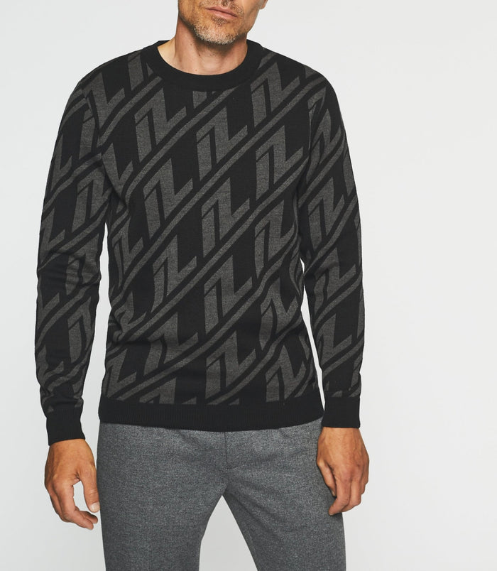 Izac Pull Col Rond En Laine Noir Et Anthracite BARCLAY