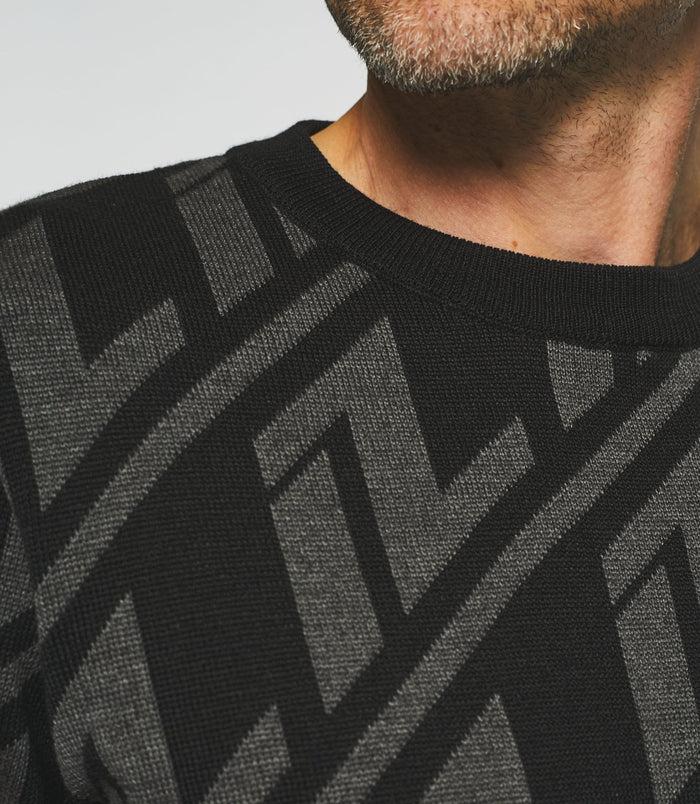 Izac Pull Col Rond En Laine Noir Et Anthracite BARCLAY