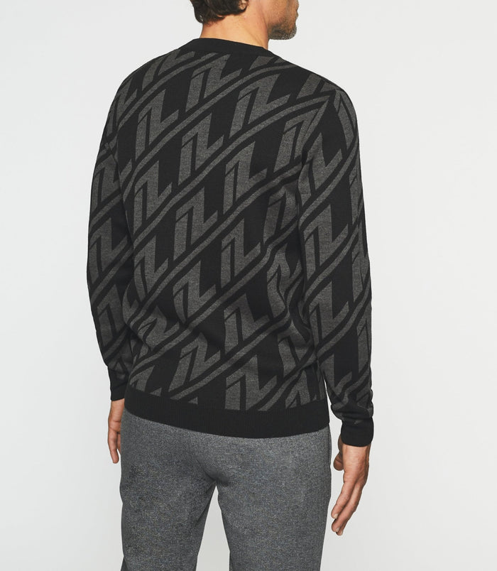 Izac Pull Col Rond En Laine Noir Et Anthracite BARCLAY