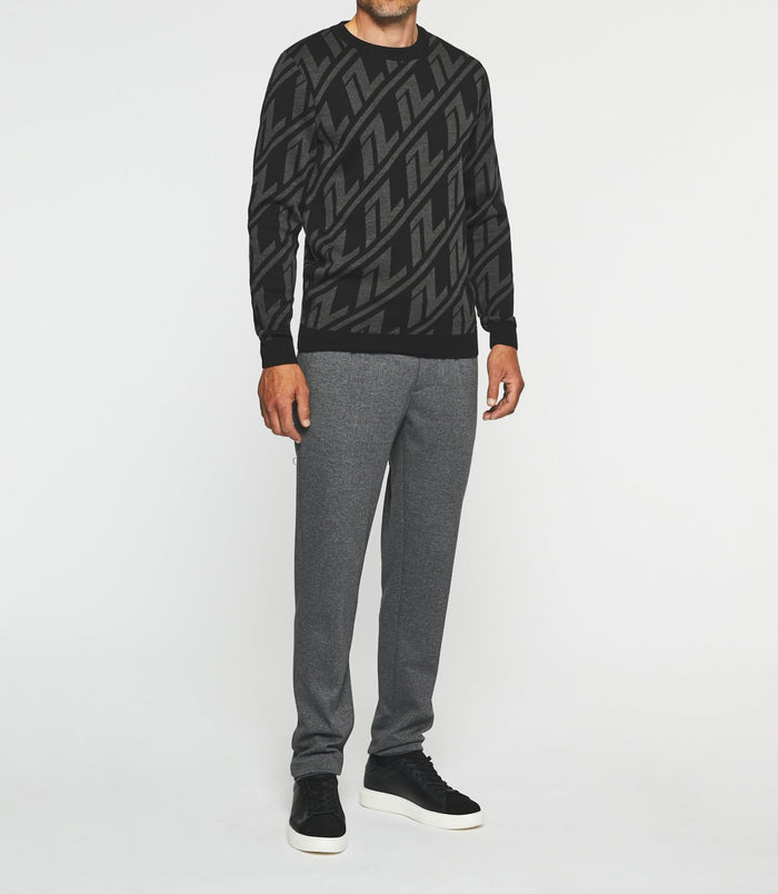 izac Pull col rond en laine noir et anthracite BARCLAY
