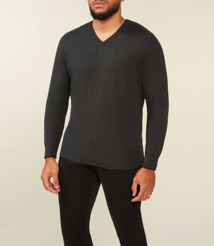 Izac Pull Col V Coton Cachemire Gris Anthracite BRENTBT
