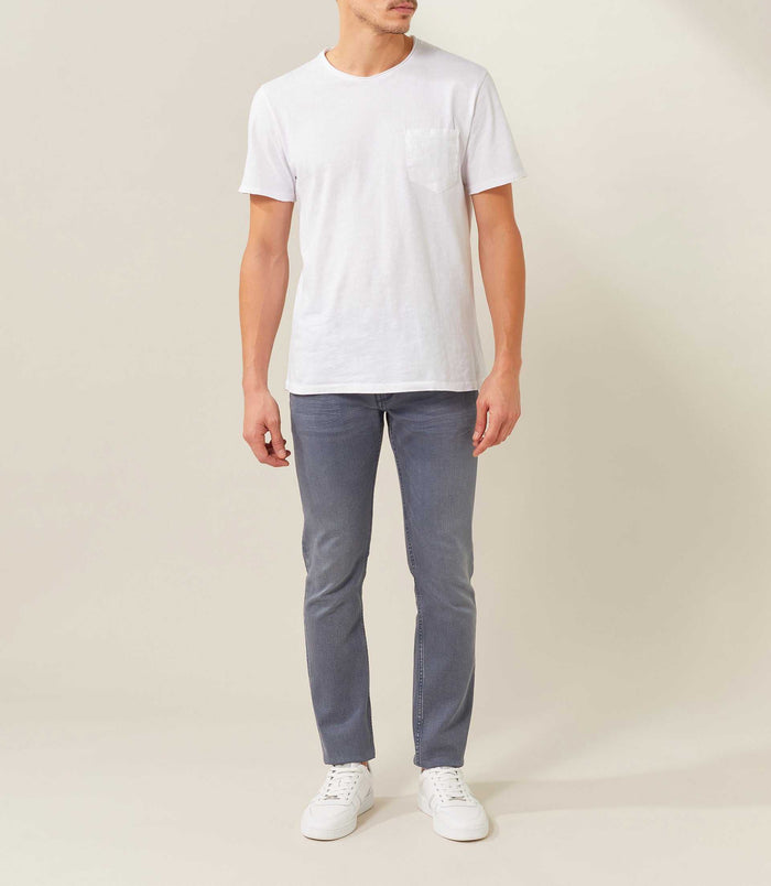 Izac T Shirt Col Rond Blanc Avec Poche Poitrine En Lin "Xavi"