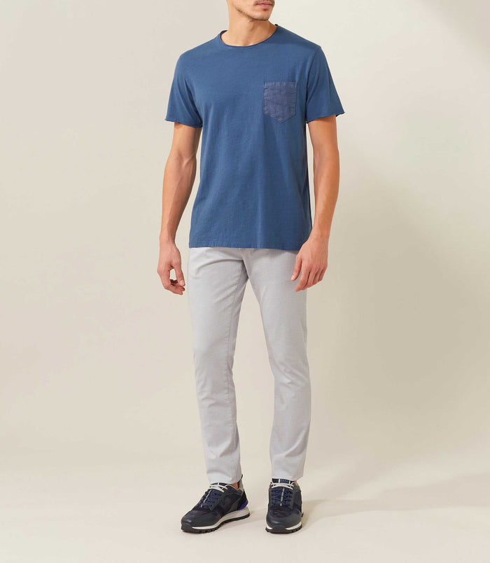 Izac T Shirt Col Rond Marine Avec Poche Poitrine En Lin "Xavi"