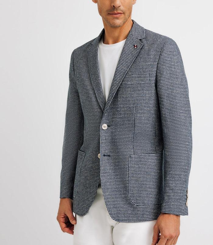 Izac Veste Casual En Lin Motif Pied De Poule Marine