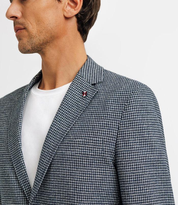 Izac Veste Casual En Lin Motif Pied De Poule Marine