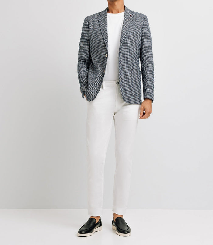 izac Veste casual en lin motif pied de poule marine