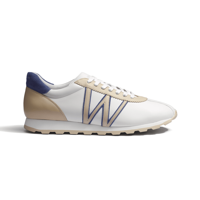 j.m. weston Basket On My Way en cuir veau lisse blanc détails beige et bleu