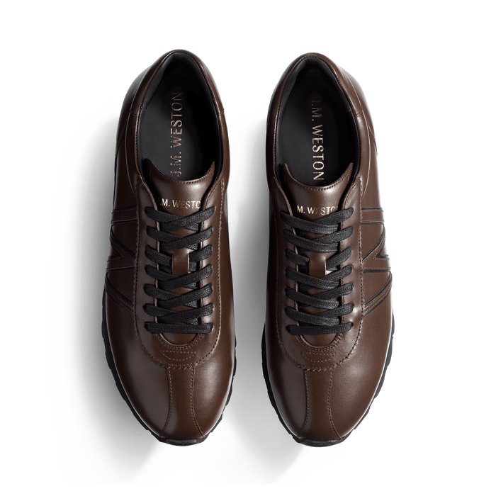 J.m. Weston Basket On My Way En Cuir Veau Lisse Marron Foncé