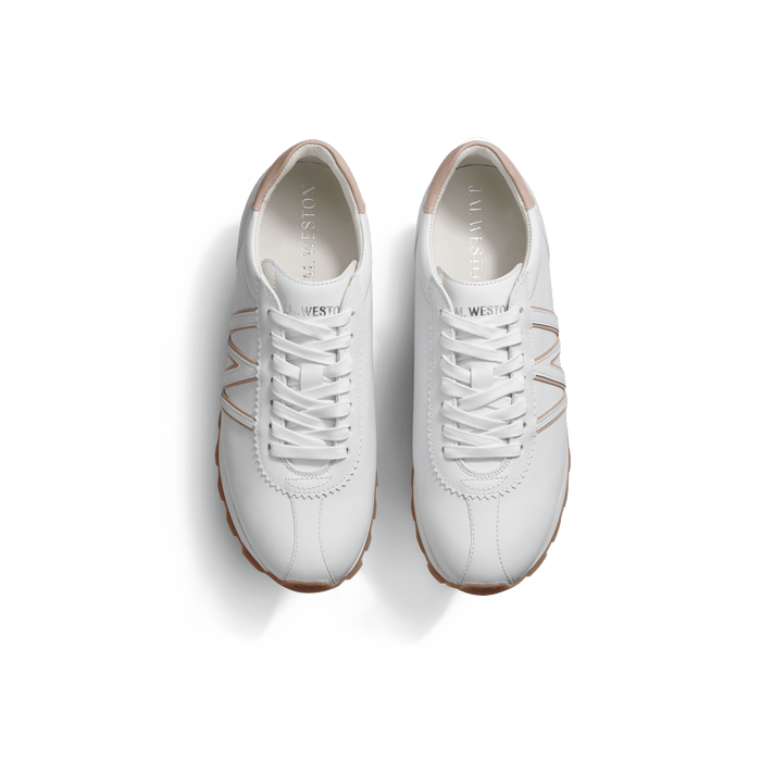 J.m. Weston Basket On My Way En Cuir Veau Sport Blanc Détails Rose