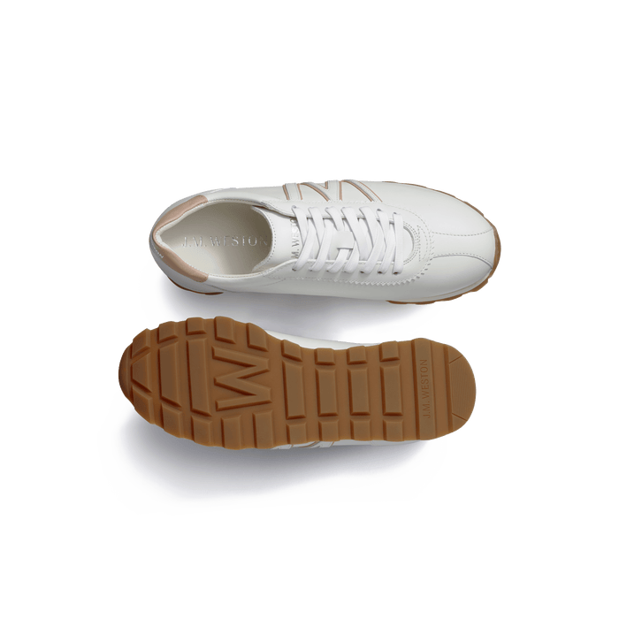 J.m. Weston Basket On My Way En Cuir Veau Sport Blanc Détails Rose