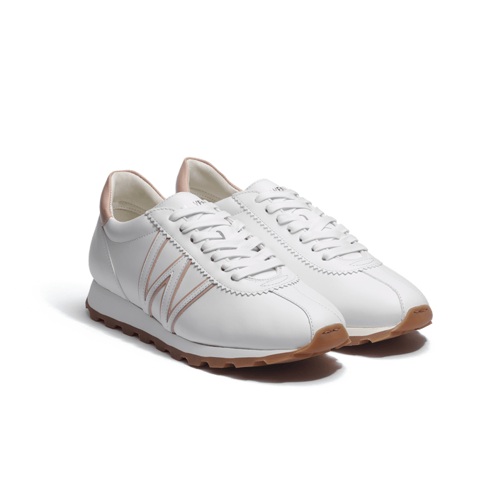 J.m. Weston Basket On My Way En Cuir Veau Sport Blanc Détails Rose