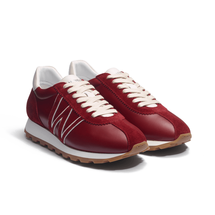 J.m. Weston Basket On My Way En Cuir Veau Sport Bordeaux & Blanc & Cuir Veau Velours Bordeaux