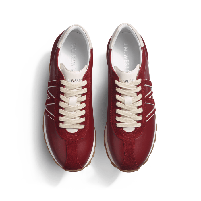 J.m. Weston Basket On My Way En Cuir Veau Sport Bordeaux & Blanc & Cuir Veau Velours Bordeaux