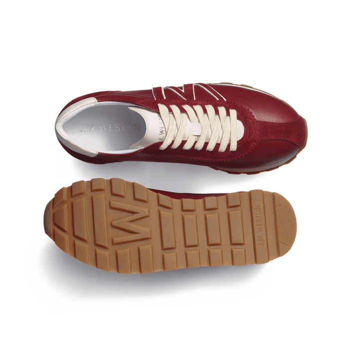 J.m. Weston Basket On My Way En Cuir Veau Sport Bordeaux & Blanc & Cuir Veau Velours Bordeaux