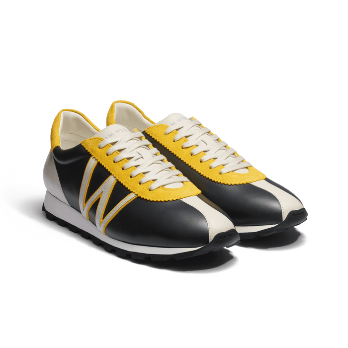 J.m. Weston Basket On My Way En Cuir Veau Sport Gris Anthracite Détails Cuir Veau Sport Mastic Et Velours Jaune