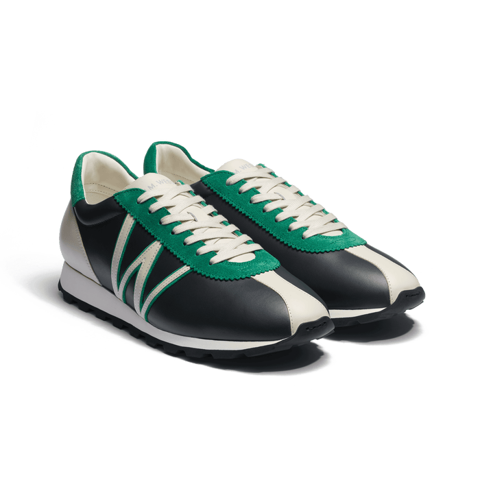 J.m. Weston Basket On My Way En Cuir Veau Sport Gris Anthracite Détails Cuir Veau Sport Mastic Et Velours Vert