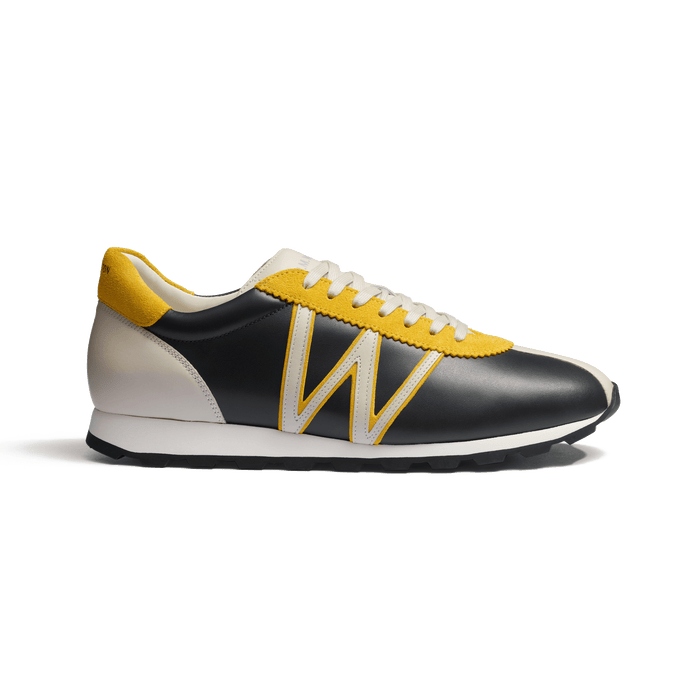 j.m. weston Basket On My Way en cuir veau sport gris anthracite détails cuir veau sport mastic et velours jaune
