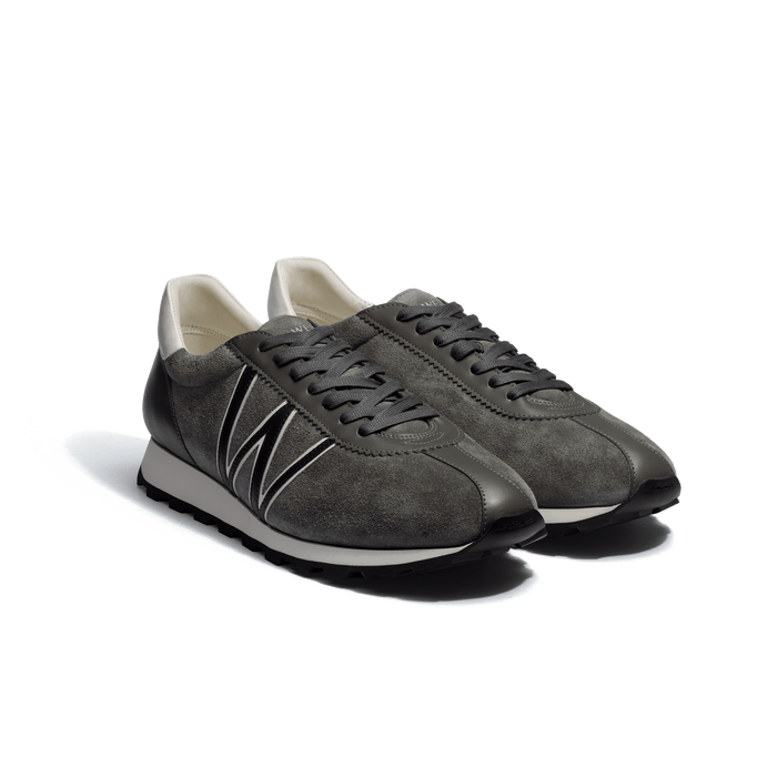 J.m. Weston Basket On My Way En Cuir Veau Velours Gris Détails Veau Sport Marine Et Blanc