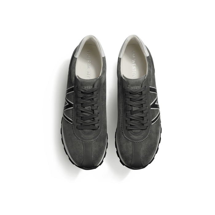 J.m. Weston Basket On My Way En Cuir Veau Velours Gris Détails Veau Sport Marine Et Blanc