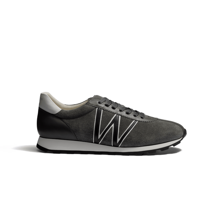 j.m. weston Basket On My Way en cuir veau velours gris détails veau sport marine et blanc