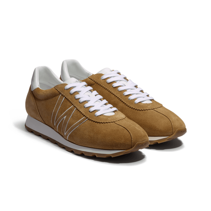 J.m. Weston Basket On My Way En Cuir Veau Velours Sable & Détails Cuir Veau Sport Blanc