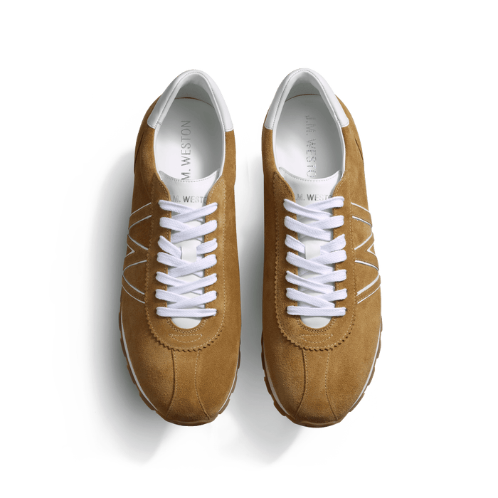 J.m. Weston Basket On My Way En Cuir Veau Velours Sable & Détails Cuir Veau Sport Blanc