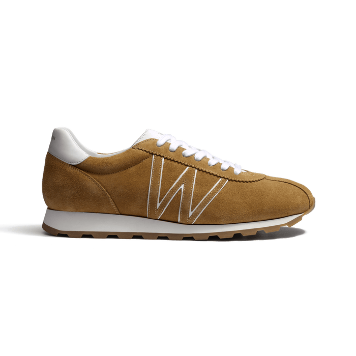 j.m. weston Basket On My Way en cuir veau velours sable & détails cuir veau sport blanc