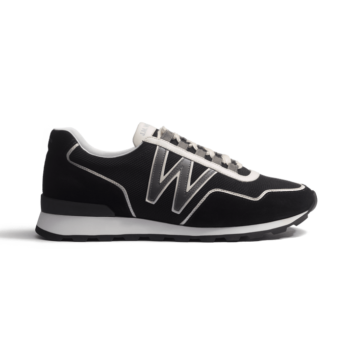 j.m. weston Basket On My Way Ghillies homme en maille nylon noire & cuir velours noir détails en cuir veau sport écrue et gris anthracite