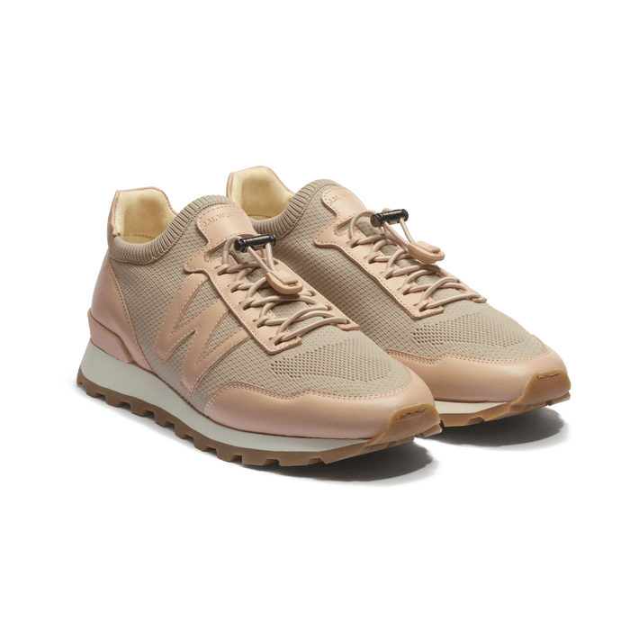 J.m. Weston Basket On My Way Knit Femme En Maille Nylon Rose Et Cuir Veau Sport Rose