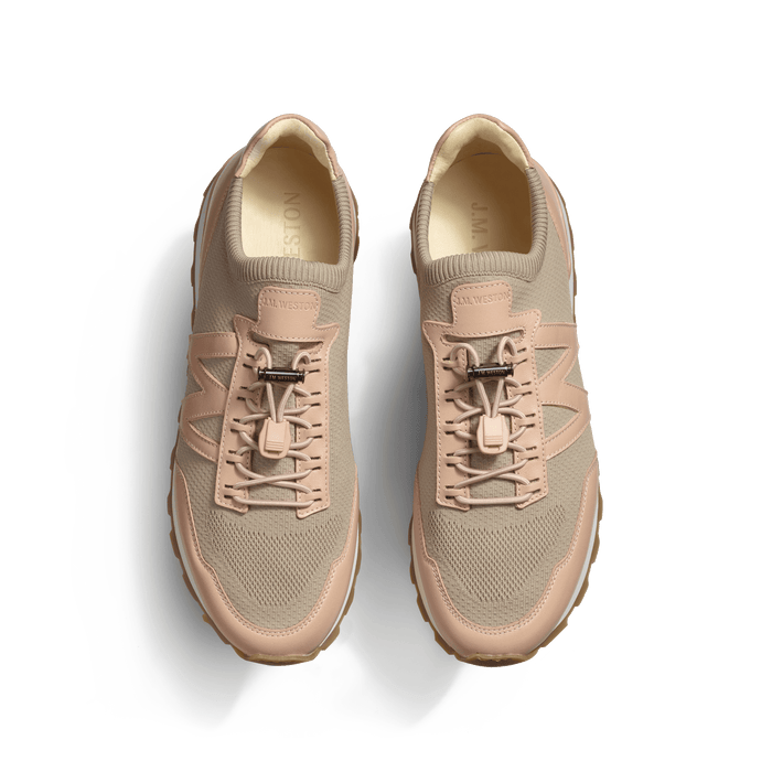 J.m. Weston Basket On My Way Knit Femme En Maille Nylon Rose Et Cuir Veau Sport Rose