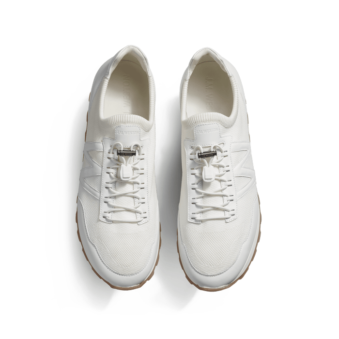 J.m. Weston Basket On My Way Knit Homme En Maille Nylon Blanc Et Cuir Veau Sport Blanc