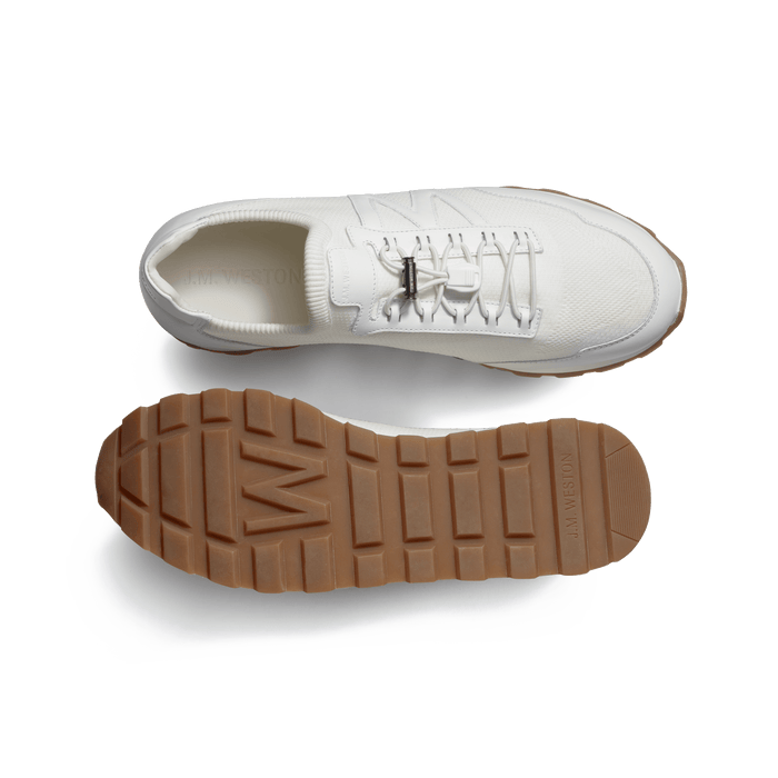 J.m. Weston Basket On My Way Knit Homme En Maille Nylon Blanc Et Cuir Veau Sport Blanc