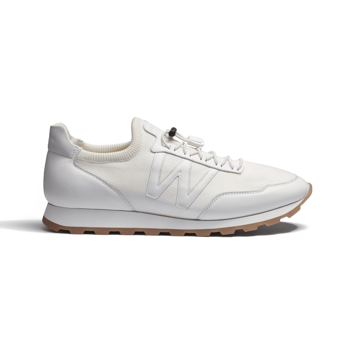 j.m. weston Basket On My Way Knit homme en maille nylon blanc et cuir veau sport blanc