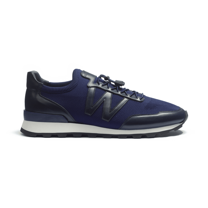 j.m. weston Basket On My Way Knit homme en maille nylon marine et cuir veau sport marine