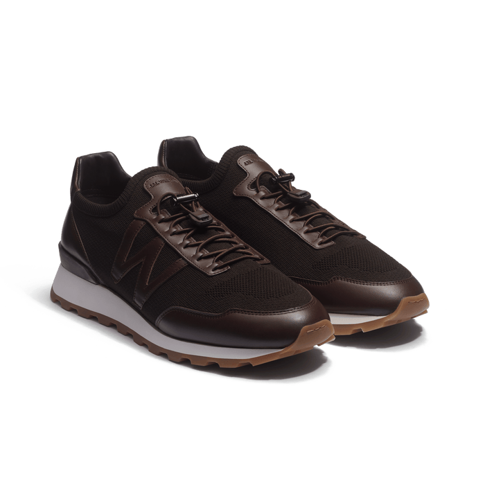 J.m. Weston Basket On My Way Knit Homme En Maille Nylon Marron Et Cuir Veau Sport Marron