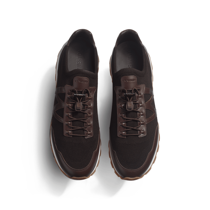 J.m. Weston Basket On My Way Knit Homme En Maille Nylon Marron Et Cuir Veau Sport Marron