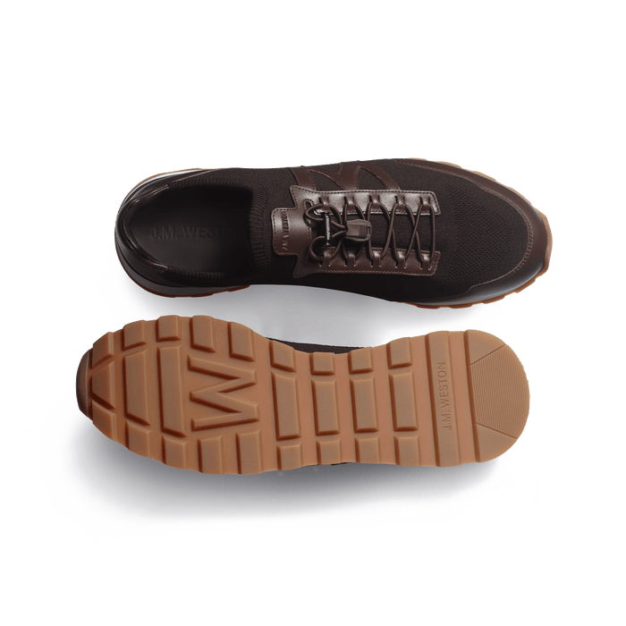 J.m. Weston Basket On My Way Knit Homme En Maille Nylon Marron Et Cuir Veau Sport Marron