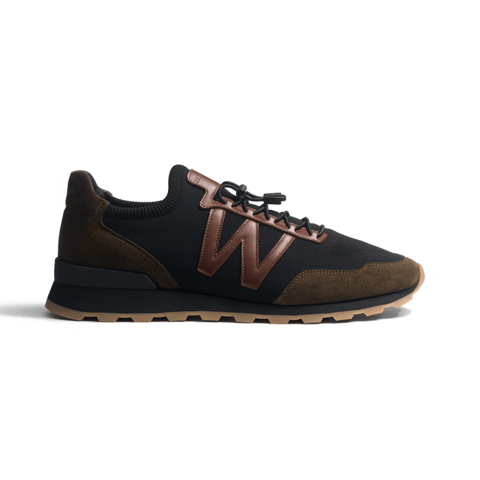 j.m. weston Basket On My Way Knit homme en maille nylon noir cuir veau sport marron et cuir velours kaki