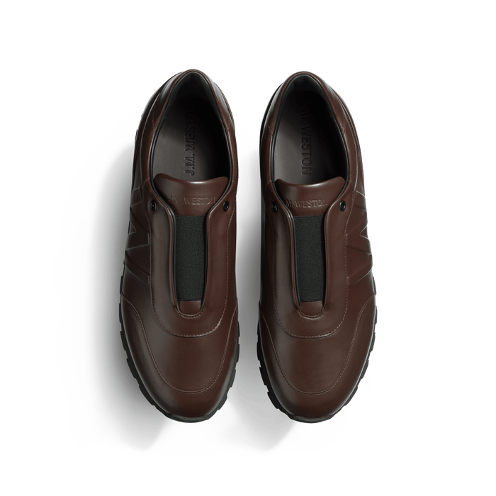 J.m. Weston Basket On My Way Racing En Cuir Veau Sport Marron