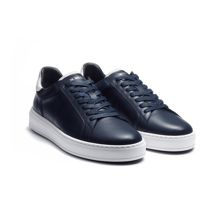 J.m. Weston Basket On Time En Cuir Lisse Marine Détails Blancs